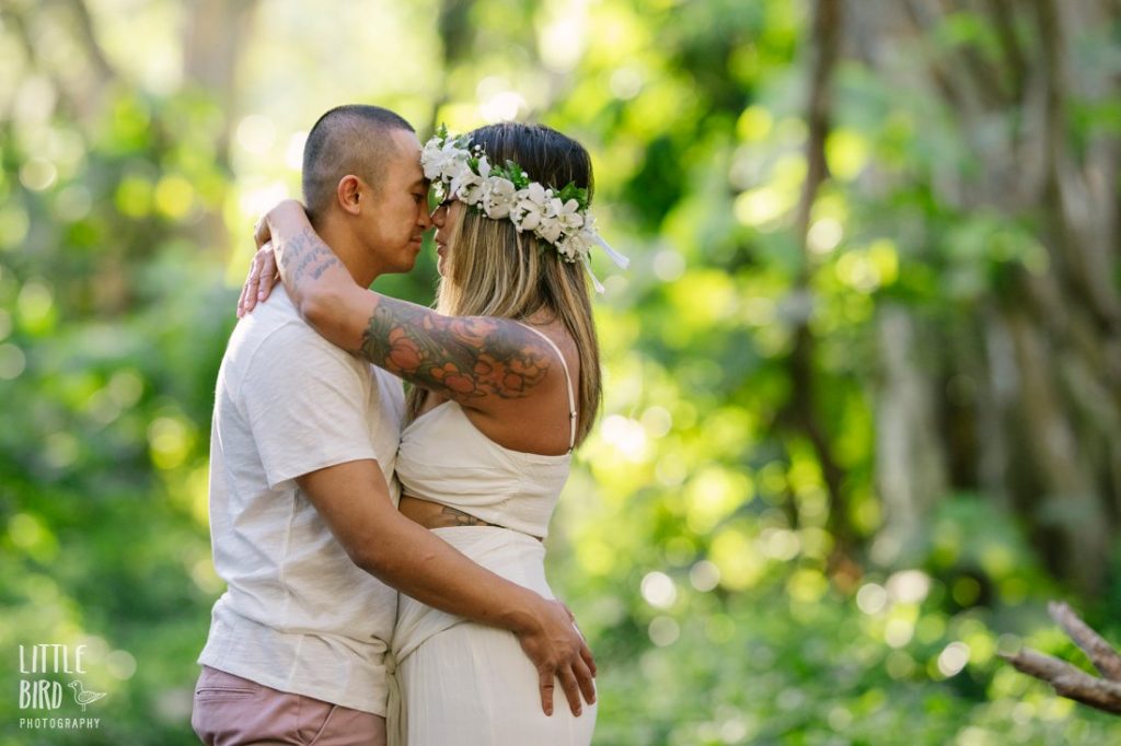 couples portrait in the rain forest on the north shore of oahu