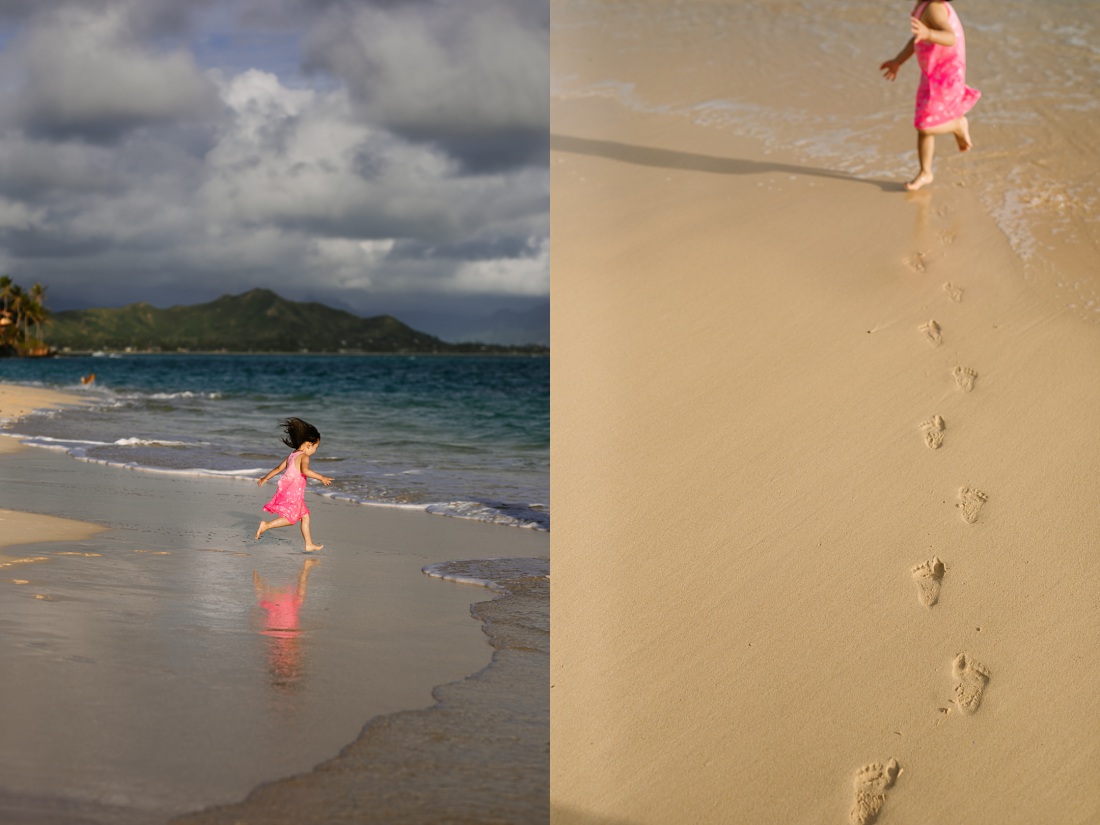 girl running on the sand at lanikai beach